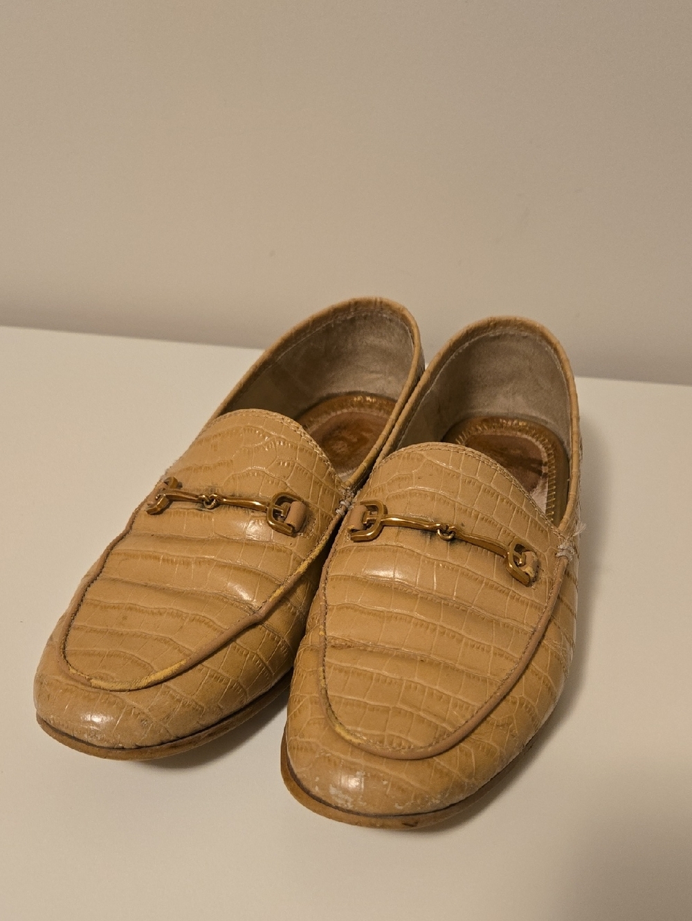 Sam Edelman Croc-Embossed Beige Loafers